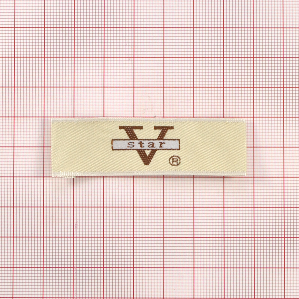Этикетка тканевая вышитая шт. V Star 1,9см бежевая, шт. Вышивка / этикетка тканевая