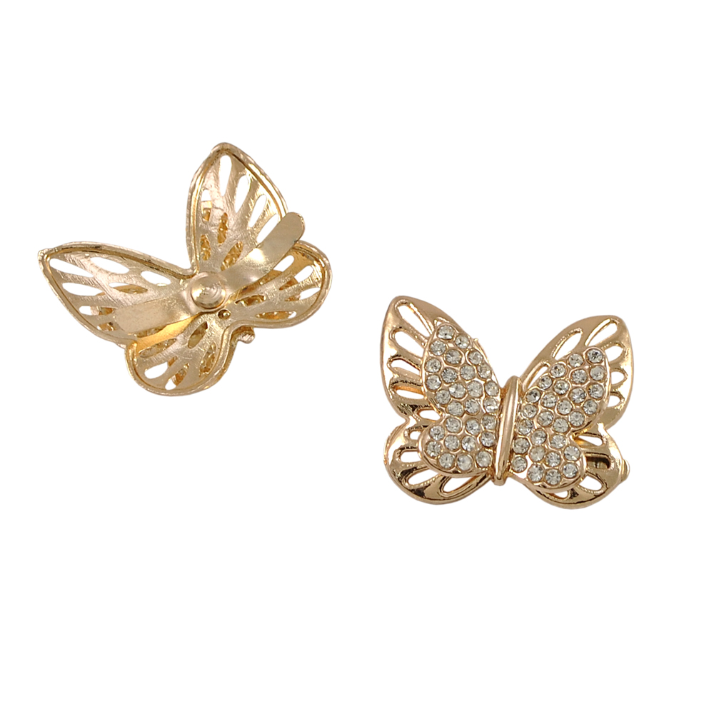 Краб металл Бабочка фигурная 23*21мм GOLD, белые камни, шт. Крабы Металл Цветы, Жуки