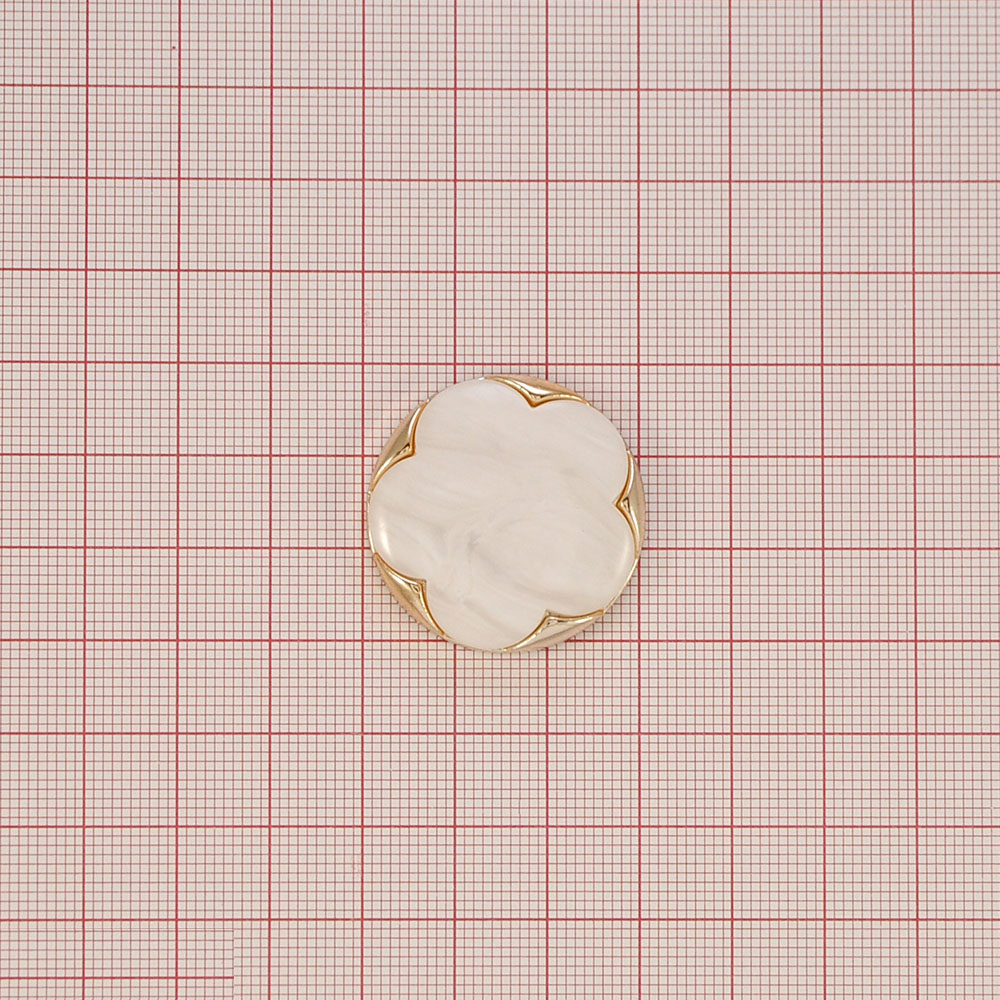 Пуговица пластиковая на ножке 30мм Пятилистник перламутр, золото окантовка, шт. Пуговица Пластик