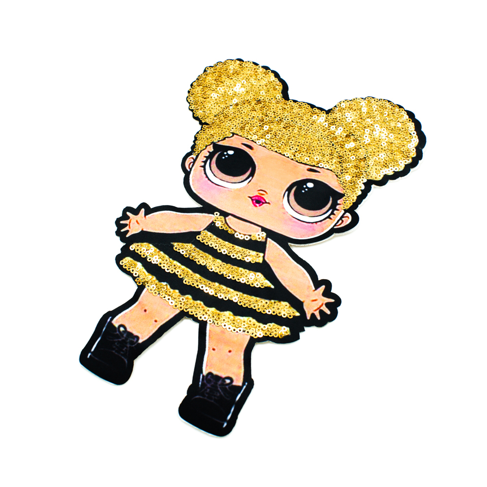 Аппликация пришивная пайетки Кукла L.O.L. (Королева Пчелка) 24*16см золото, бежевый, черный, шт. Аппликации Пришивные Пайетки