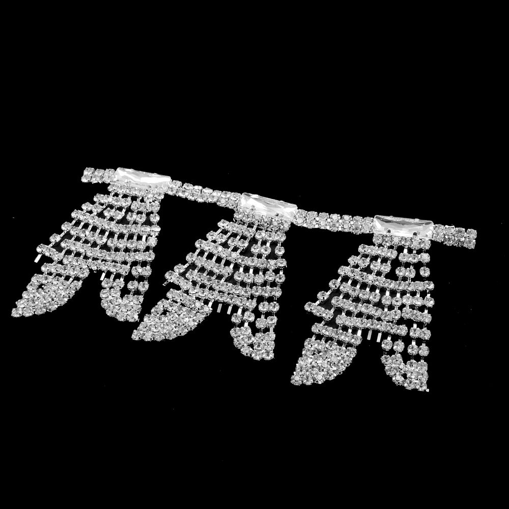 Тесьма из страз Колокольчики, никель, белый, ярд. Тесьма из страз