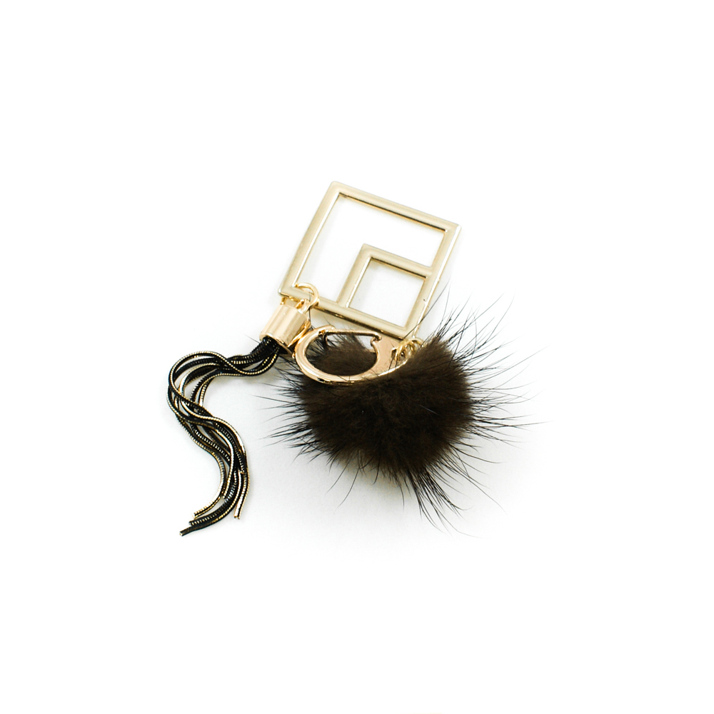 Подвеска металлическая с мехом 2 Квадрата 4,5*14см, золото и светло-коричневый мех, шт. Подвески