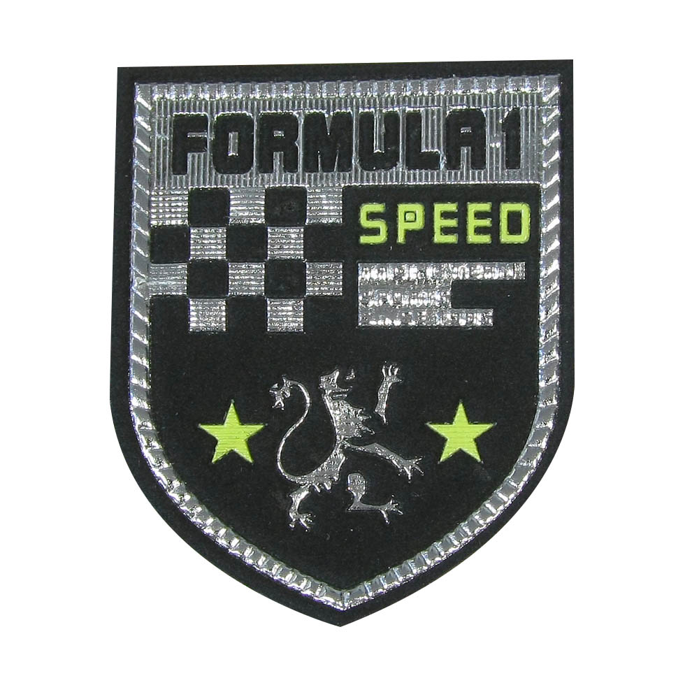 Нашивка тканевая резиновая накладка Formula1 черный, серебро. Нашивка Ткань