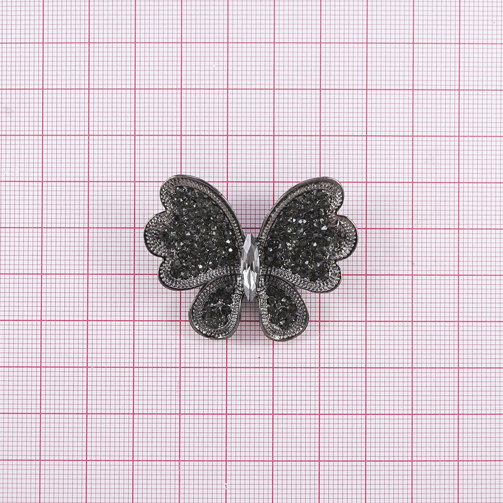 Краб металл Брошь Бабочка 4,5*3,5см BN, серые камни. Крабы Металл Цветы, Жуки