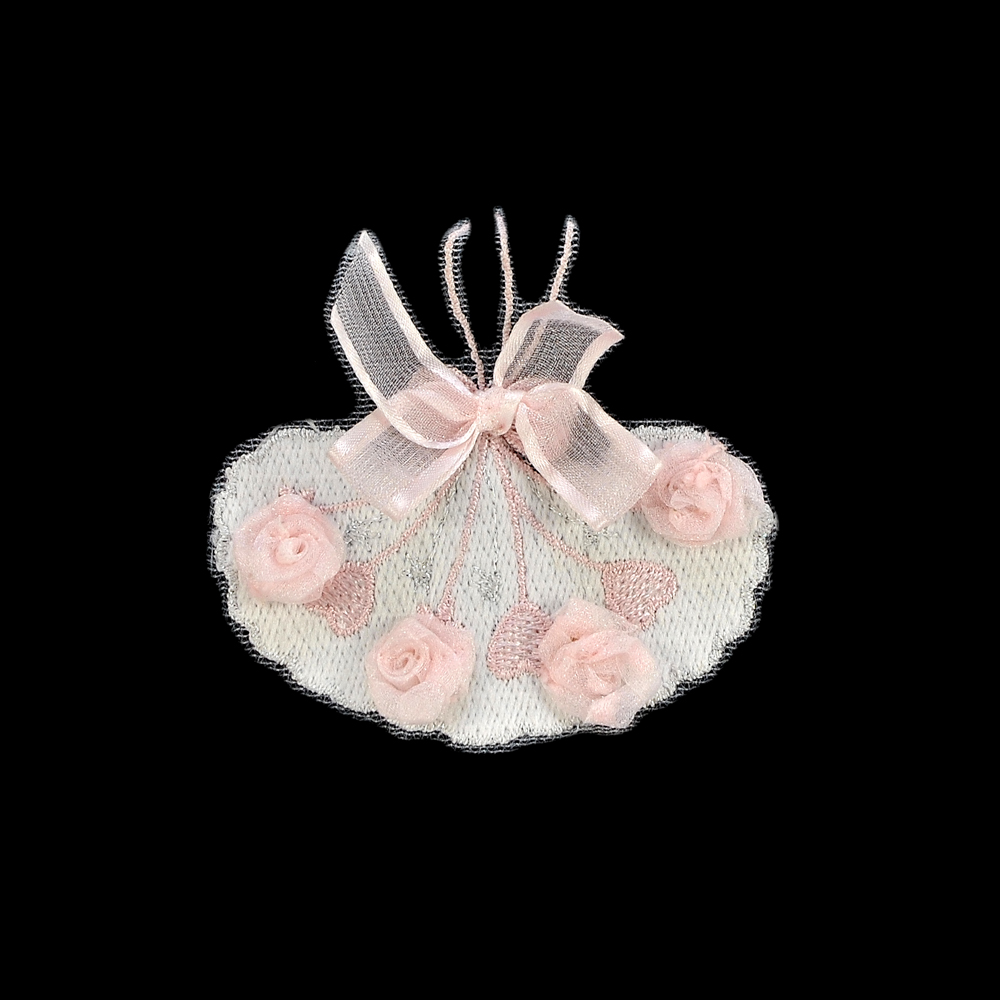 Аппликация вязаная пришивная Букет, 7,5*8см, белый, розовый, шт. Аппликации Пришивные Кружевные Вязаные