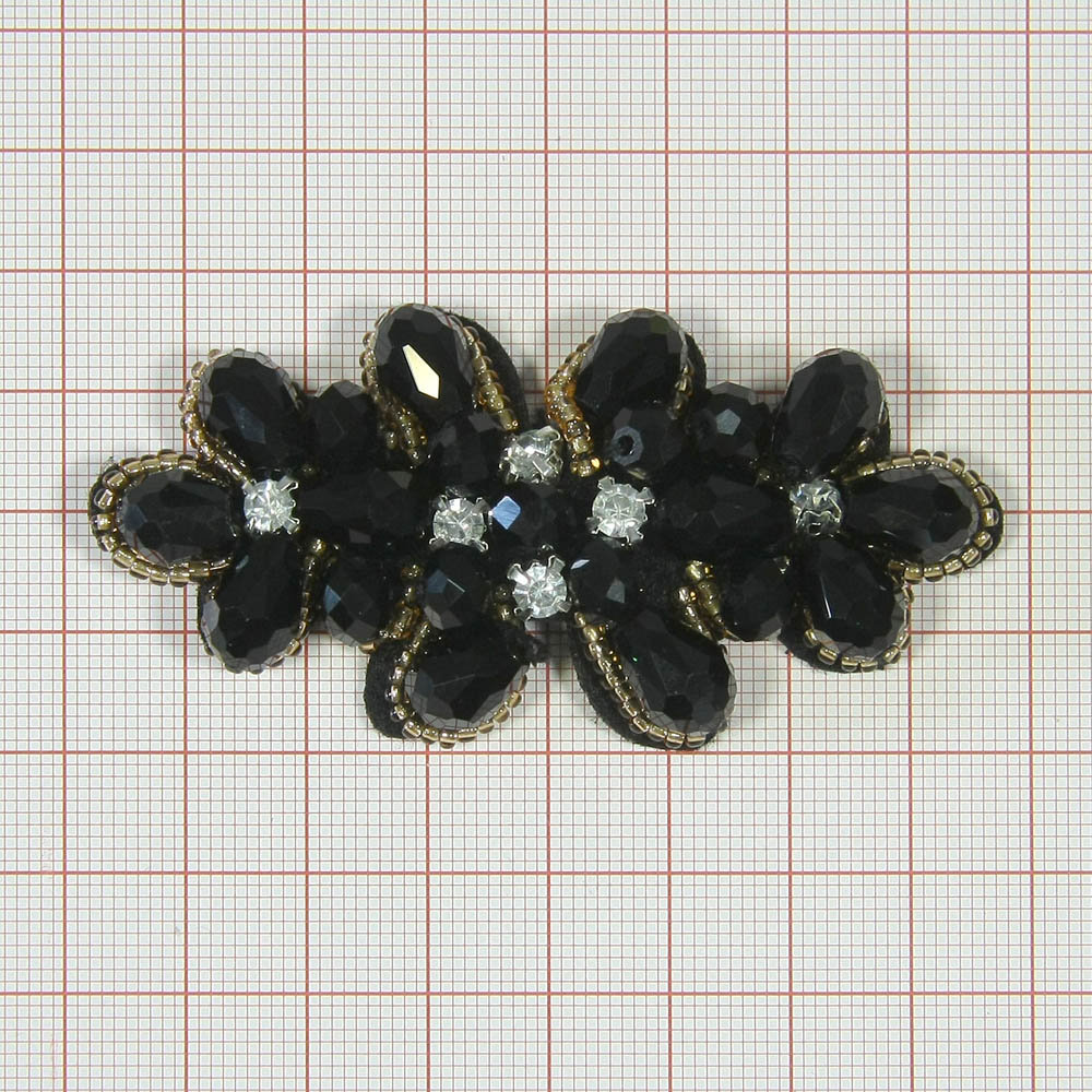 Аппликация декор обувная 57 черные бусины, белые камни 7,5*4см черный, шт. Аппликации Пришивные Цветы Банты