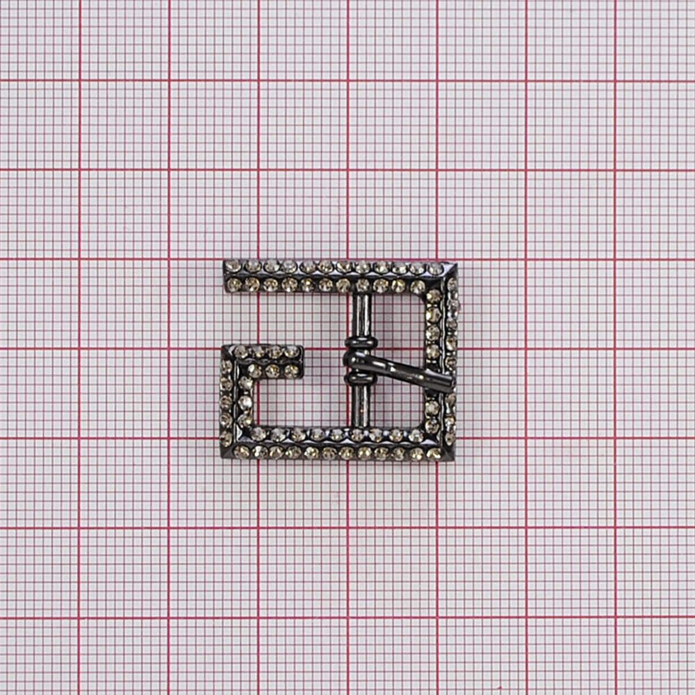 Пряжка металл с камнями Левая разомкнутый прямоугольник, 2,7*2,2см, никель блек, белый, шт. Пряжка