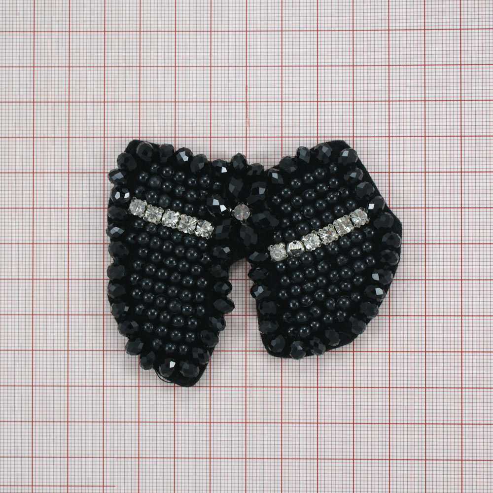 Аппликация декор Крылья-черные бусины, 12 белых камней в металле. Аппликация Декор