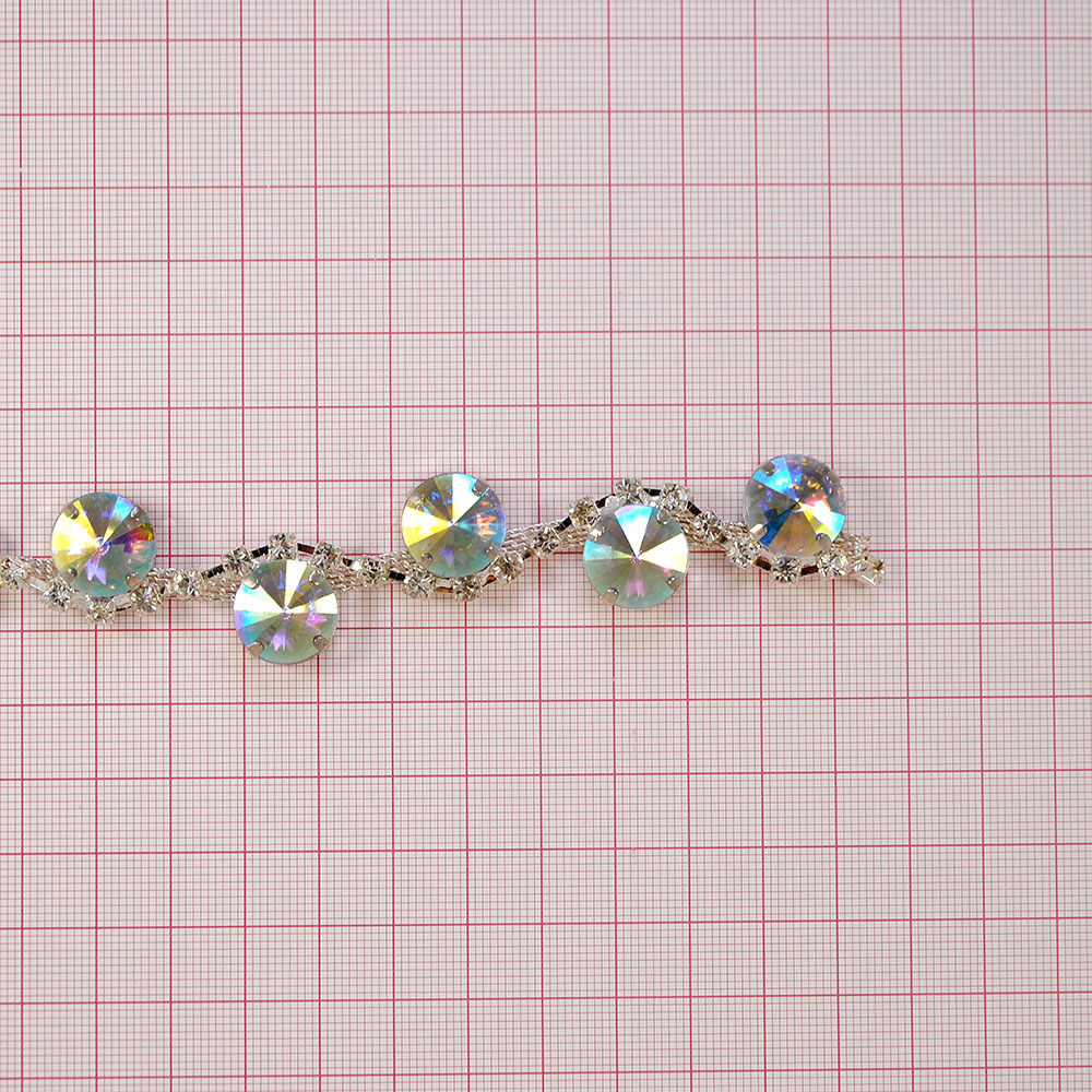 Тесьма стразы А024 из камней, NIKEL, ярд. Тесьма из страз