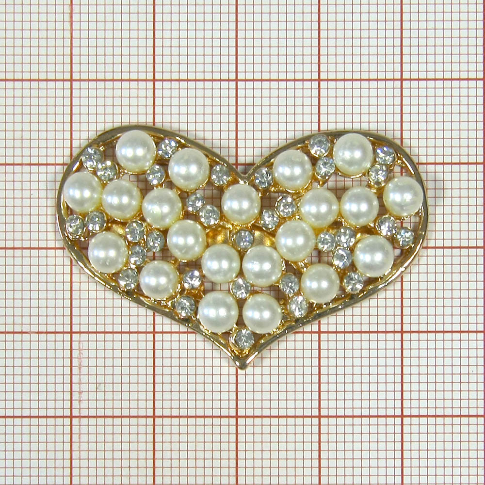 Краб металл 3565 Сердце GOLD, белые камни, белый жемчуг 45*28, шт. Крабы Металл Геометрия Декор