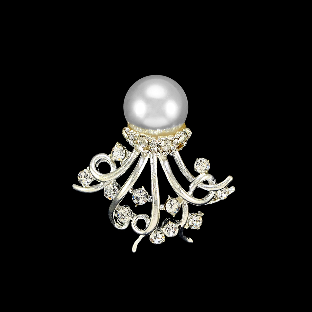 Брошь Медуза Жемчужина NIKEL, серый жемчуг, белые камни, шт . Броши
