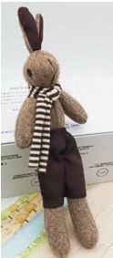 Подвеска брелок Заяц с шарфом, 19см, бежевый, белый, коричневый, черный, шт. Подвески