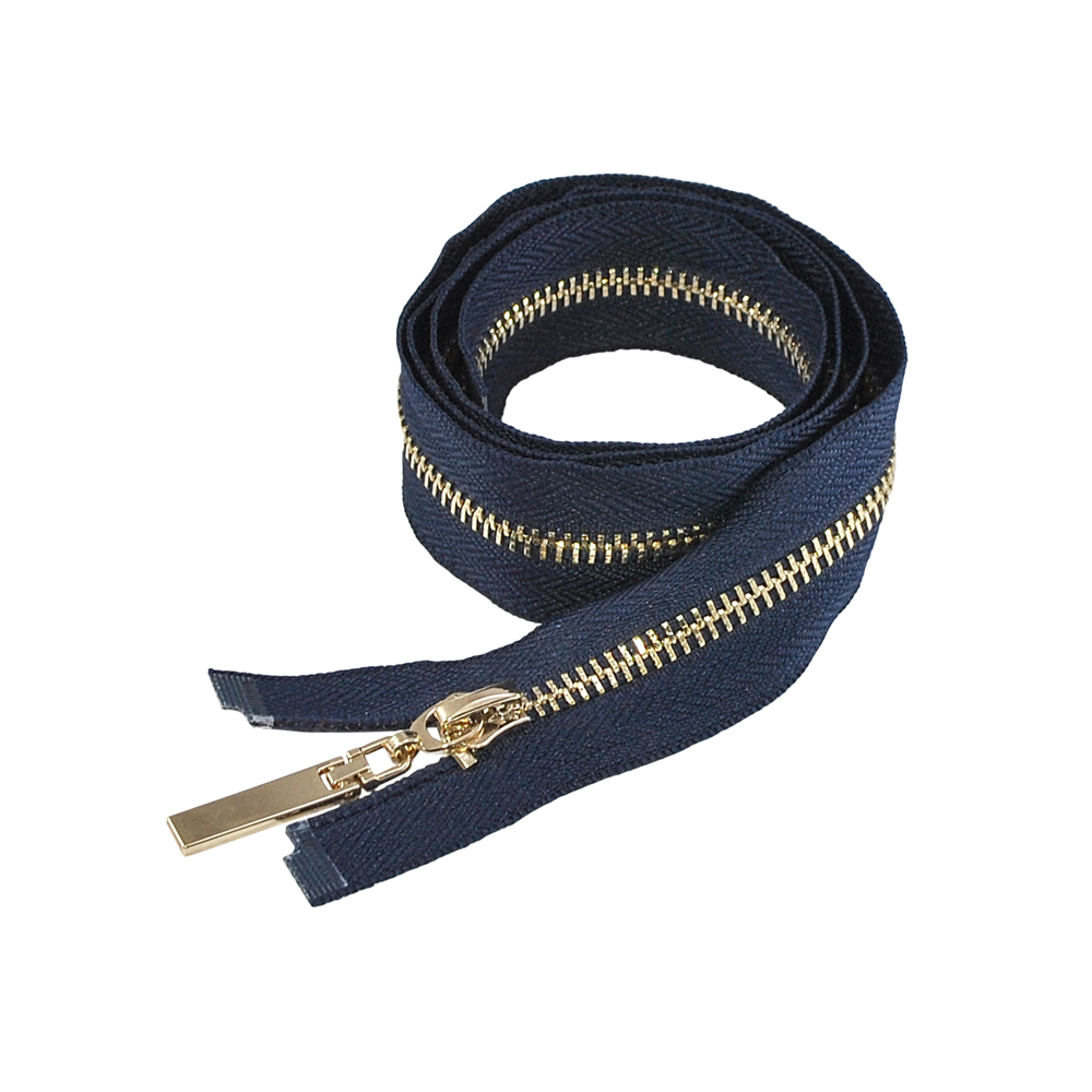 Змейка металлическая №5 85см О/Е GOLD, синяя ткань, односторонняя, шт. Змейка Металл