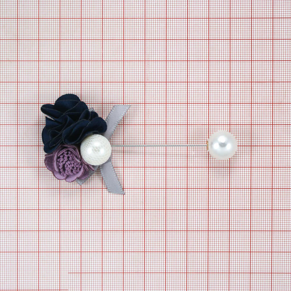 Булавка Пион 5*10см никель, белый жемчуг, серый, черный, сиреневый, шт. Булавки