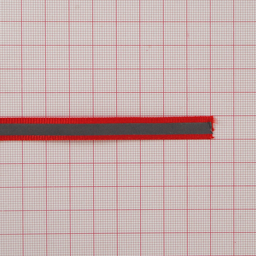 Тесьма светоотражающая на ткани 1см, красный, 50ярд. Тесьма