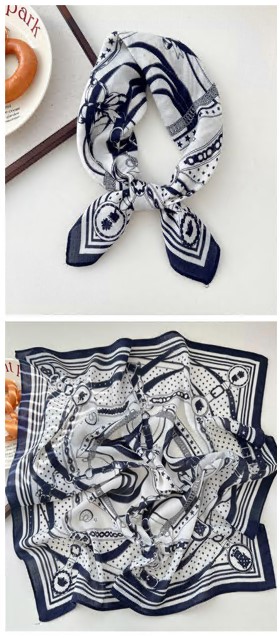 Платок тканевый, 65*65см, синий, белый, серый, шт. Украшения