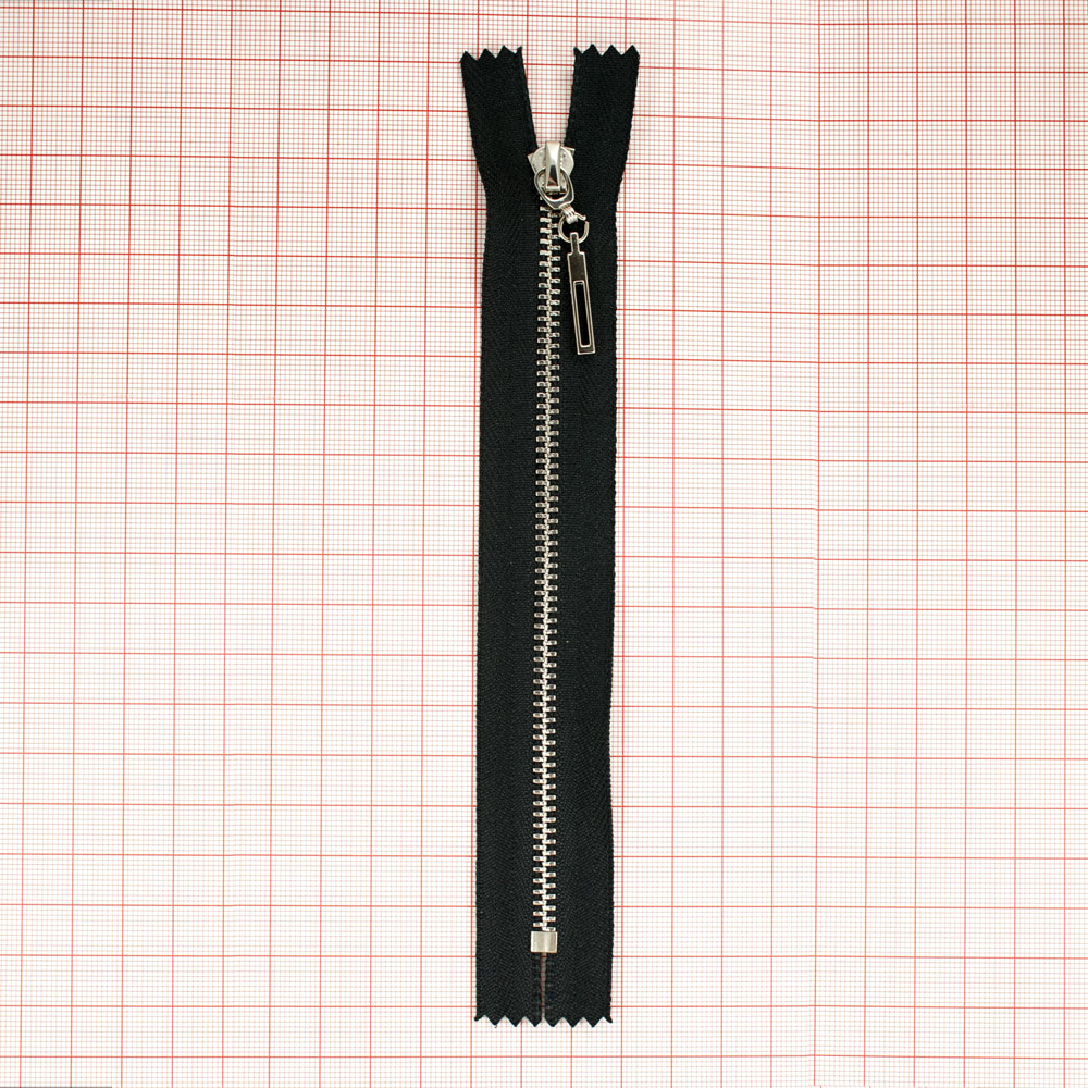 Змейка металлическая  №3 16см С/Е NIKEL, черная ткань, односторонняя, шт. Змейка Металл