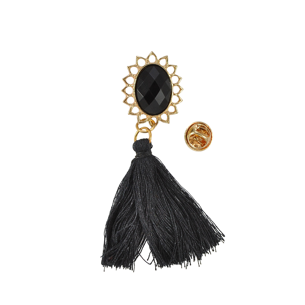 Брошь Подсолнух-кисточка 35*70мм черный, GOLD, черные камни, шт. Броши