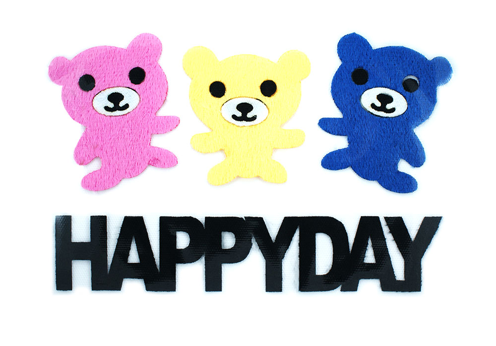 Аппликация клеевая мех Мишки Happy Day 22*15см синий, желтый, розовый и черный, шт. Аппликации клеевые Тканевые