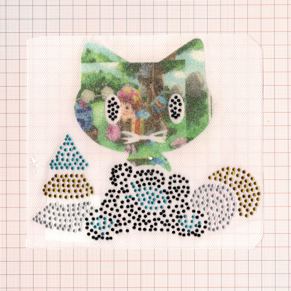 Термоаппликация из страз Котенок и Елка, шт. Аппликации клеевые Рисунки из страз