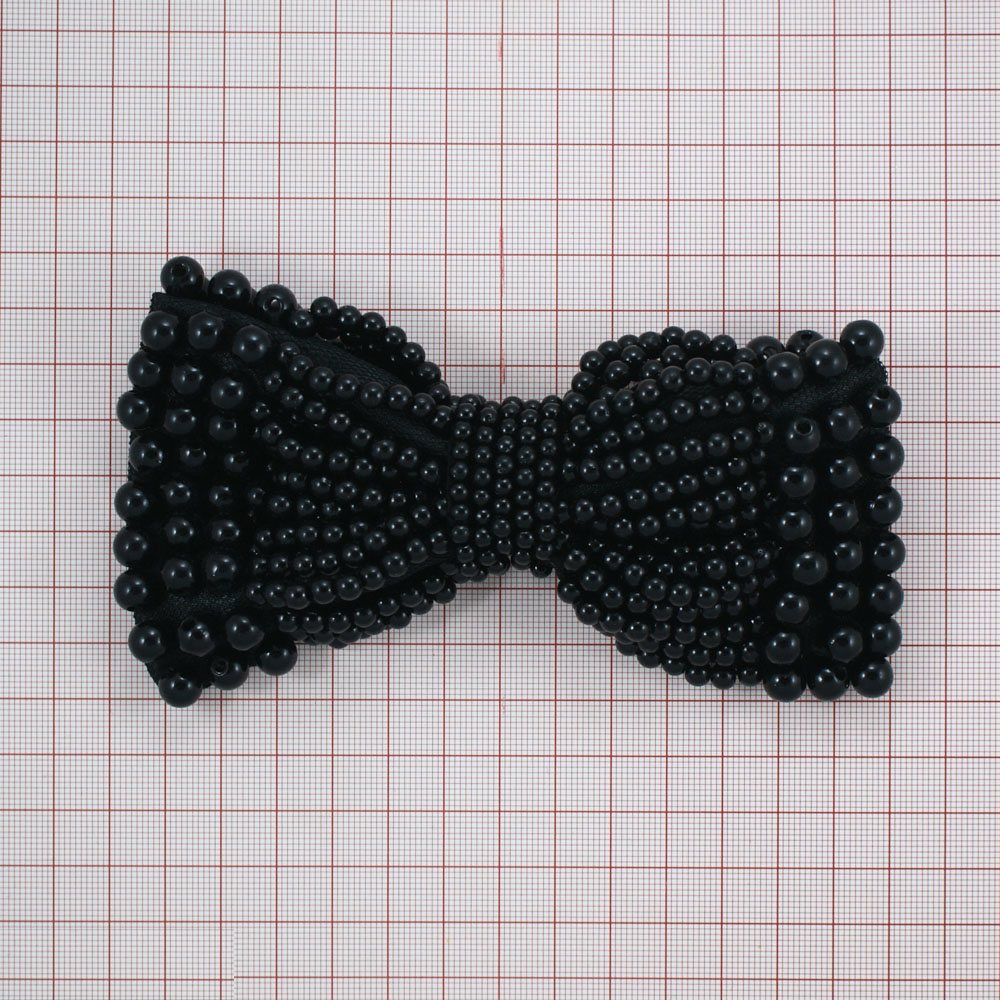 Аппликация декор №173 черн. флиз. Бант, Черн. бусины . Аппликация Декор