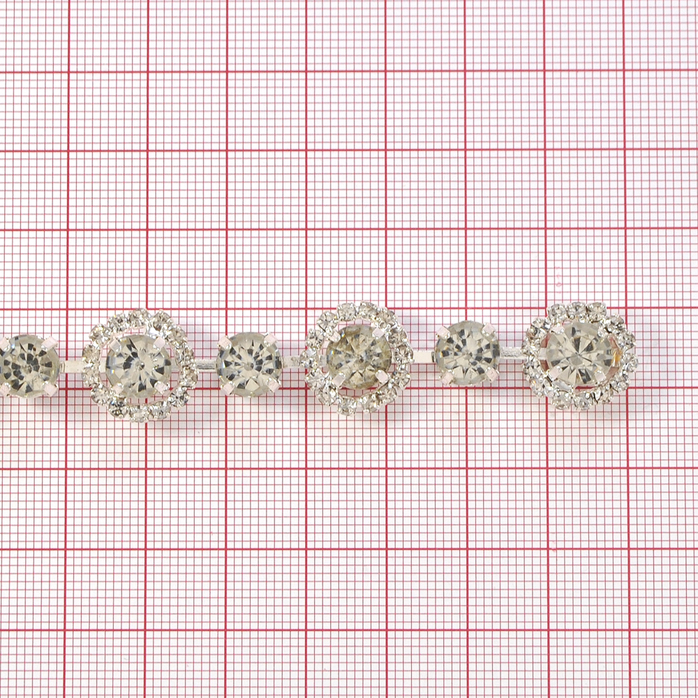 Тесьма стразы, 1,4см, никель, белый, ярд. Тесьма из страз