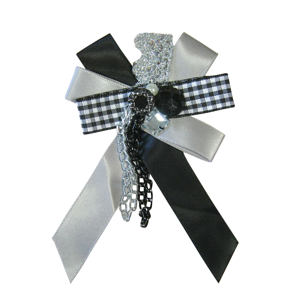 Аппликация декор обувная SAF0041 черно-серый бантик-брошь-ленточки, цепочки, шт. Аппликации Пришивные Цветы Банты