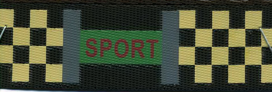 Тесьма DZ-959 желтая шахматка, Sport 2,5см черная ярд. Тесьма