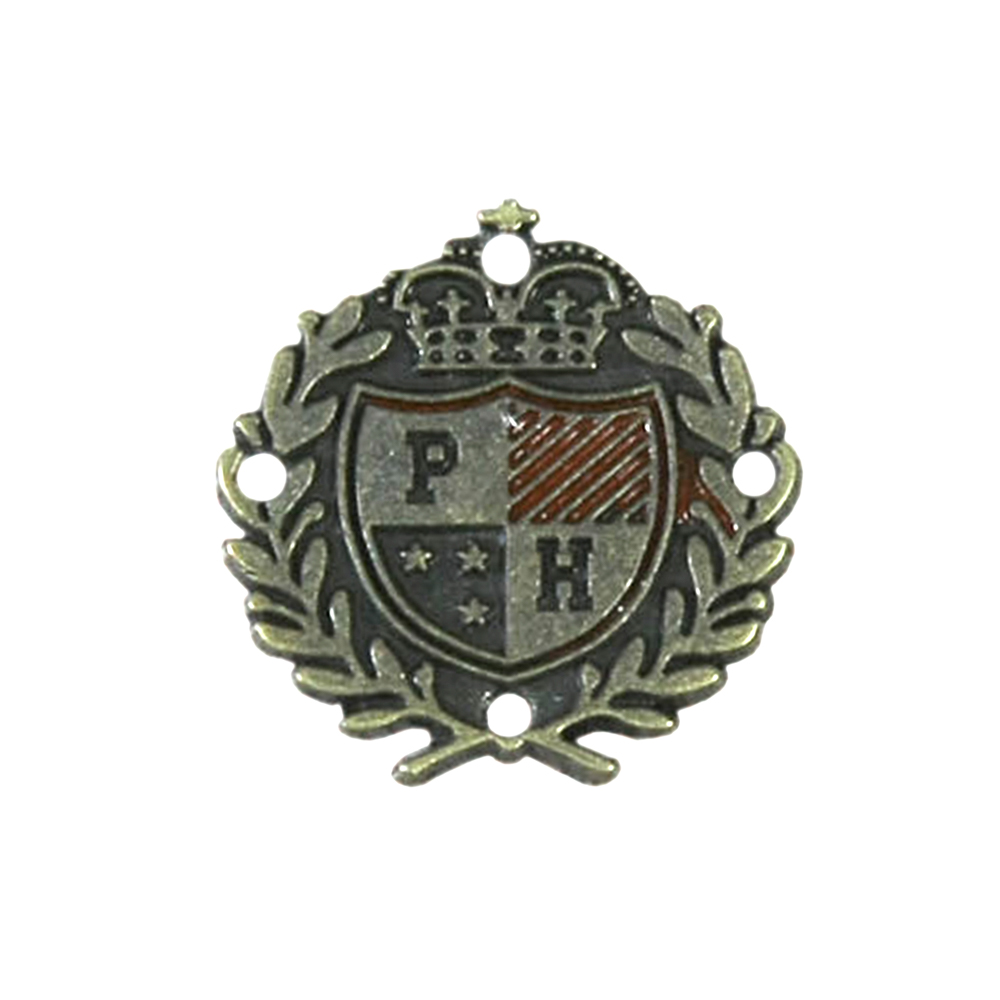 Лейба металл PH герб antik brass, черно-красная эмаль, 18*18мм. Лейба Металл