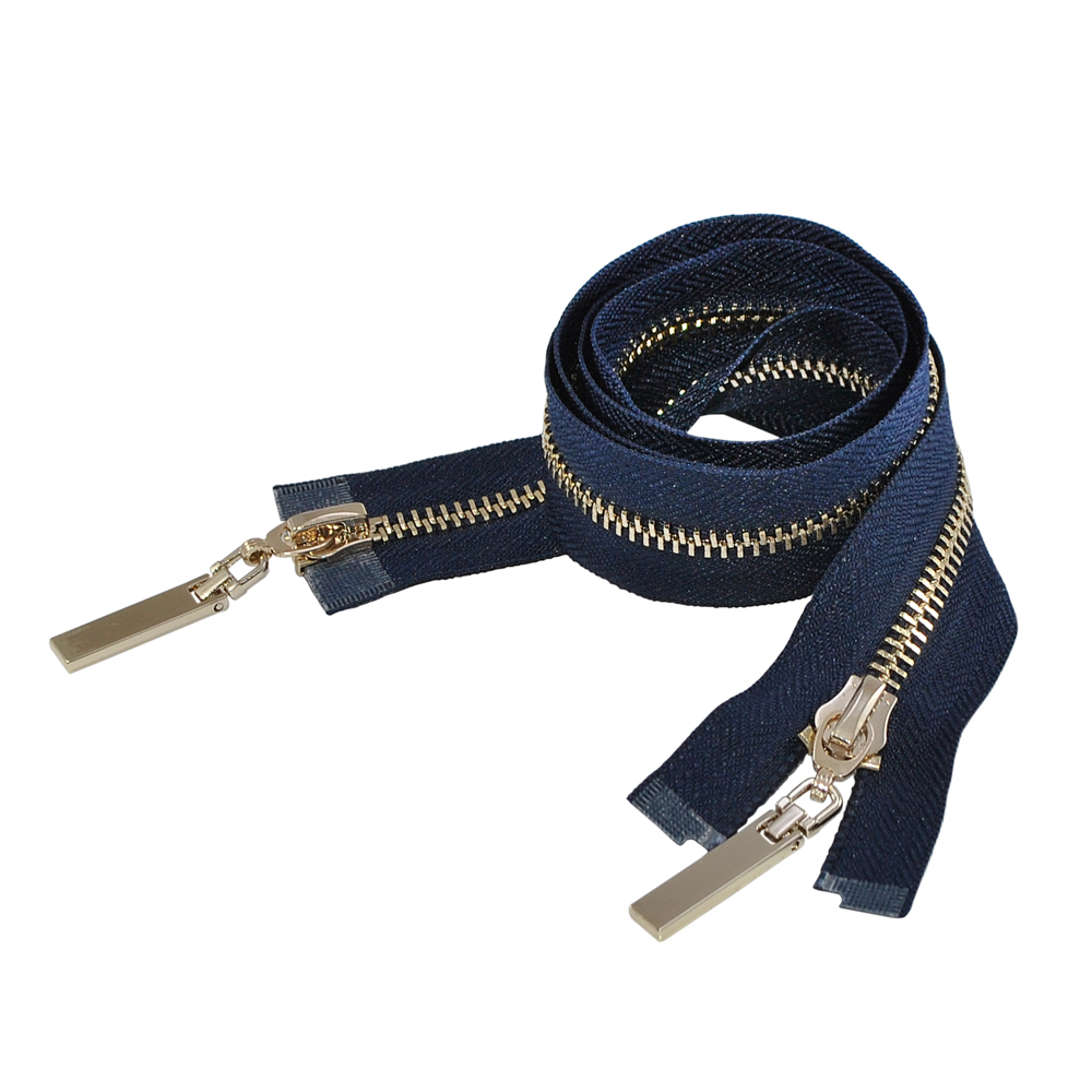 Змейка металлическая №5 85см О/Е GOLD, синяя ткань, двусторонняя, шт. Змейка Металл