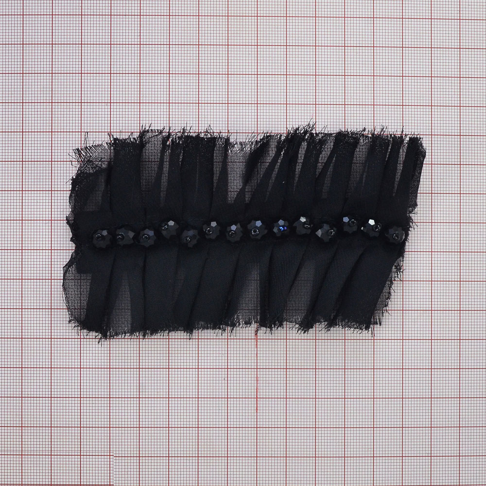 Аппликация декор № 70 черный, Полоска из черных бусин на ткани. Аппликация Декор