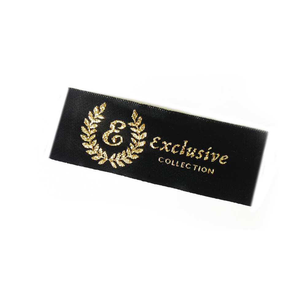 Этикетка тканевая вышитая Exclusive №3A collection 2,5*7см, черная, золотой люрекс /satin/, шт. Вышивка / этикетка тканевая