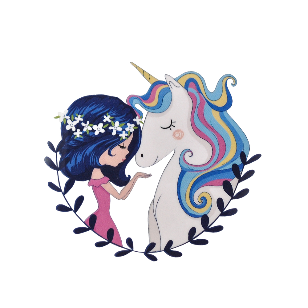 Термоаппликация Единорожек- венок 7*6,4см, розовый, желтый, голубой, белый, синий,   шт. Термопереводки Детские