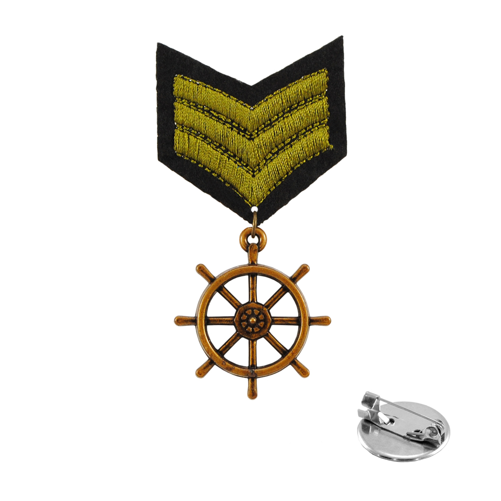 Брошь № 39 Медаль-штурвал хаки люрекс, подвеска ANT, шт. Броши