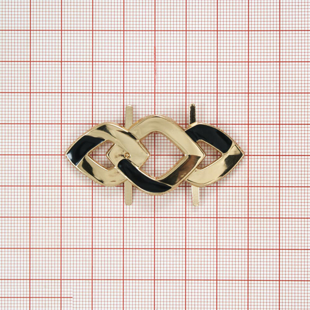 Краб металлический HY-В12429 Звенья 55*38мм GOLD, черная эмаль, шт. Крабы Металл Геометрия