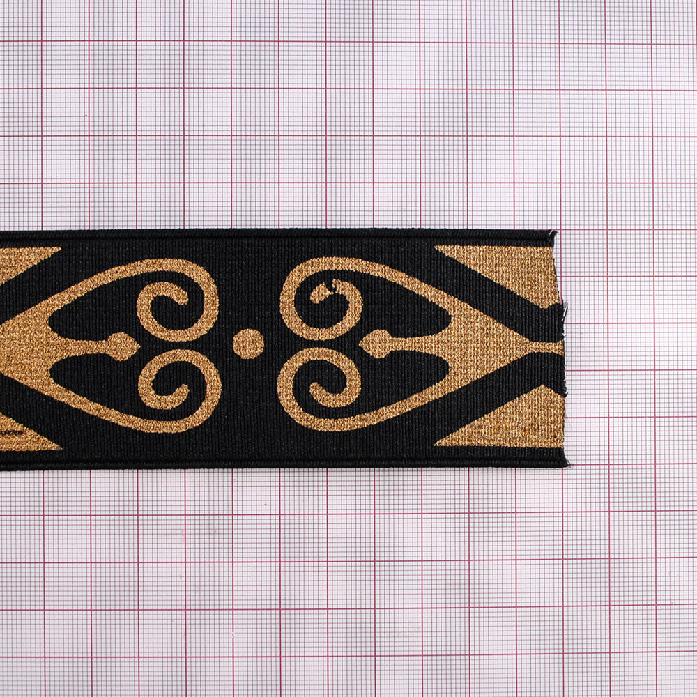 Резинка №39, 5см, черная, Дорожка, золото, ярд. Резинка