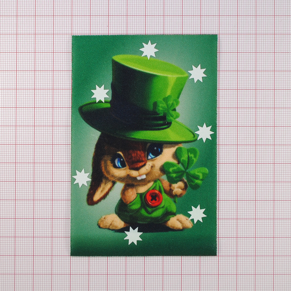 Аппликация пришивная Заяц с клевером, 8*12см, полноцвет, пленка люминесцентная /дайвинг, сублимация, лазер/, шт. Аппликация композит