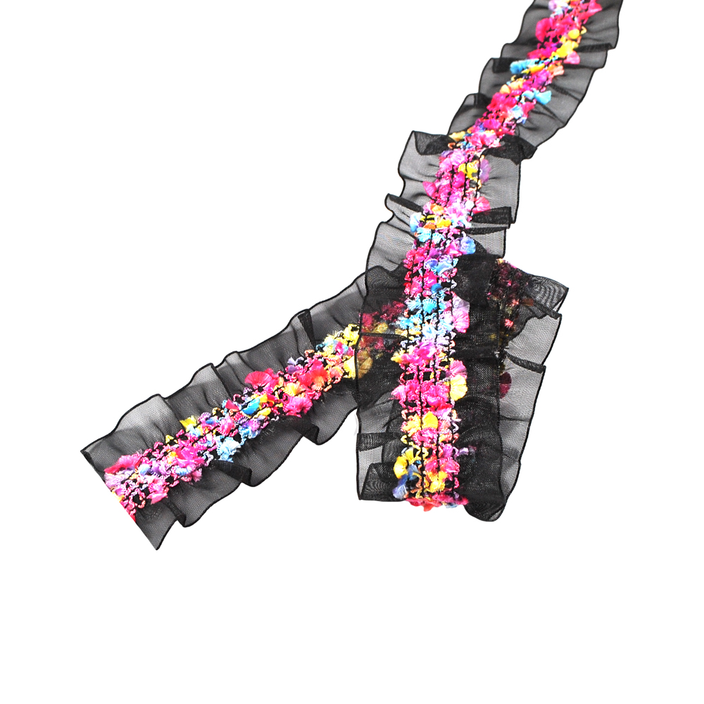 Подвязка, 3,5см, органза черная, декоративная отделка меланжевым шнуром, м. Отделка Тесьма