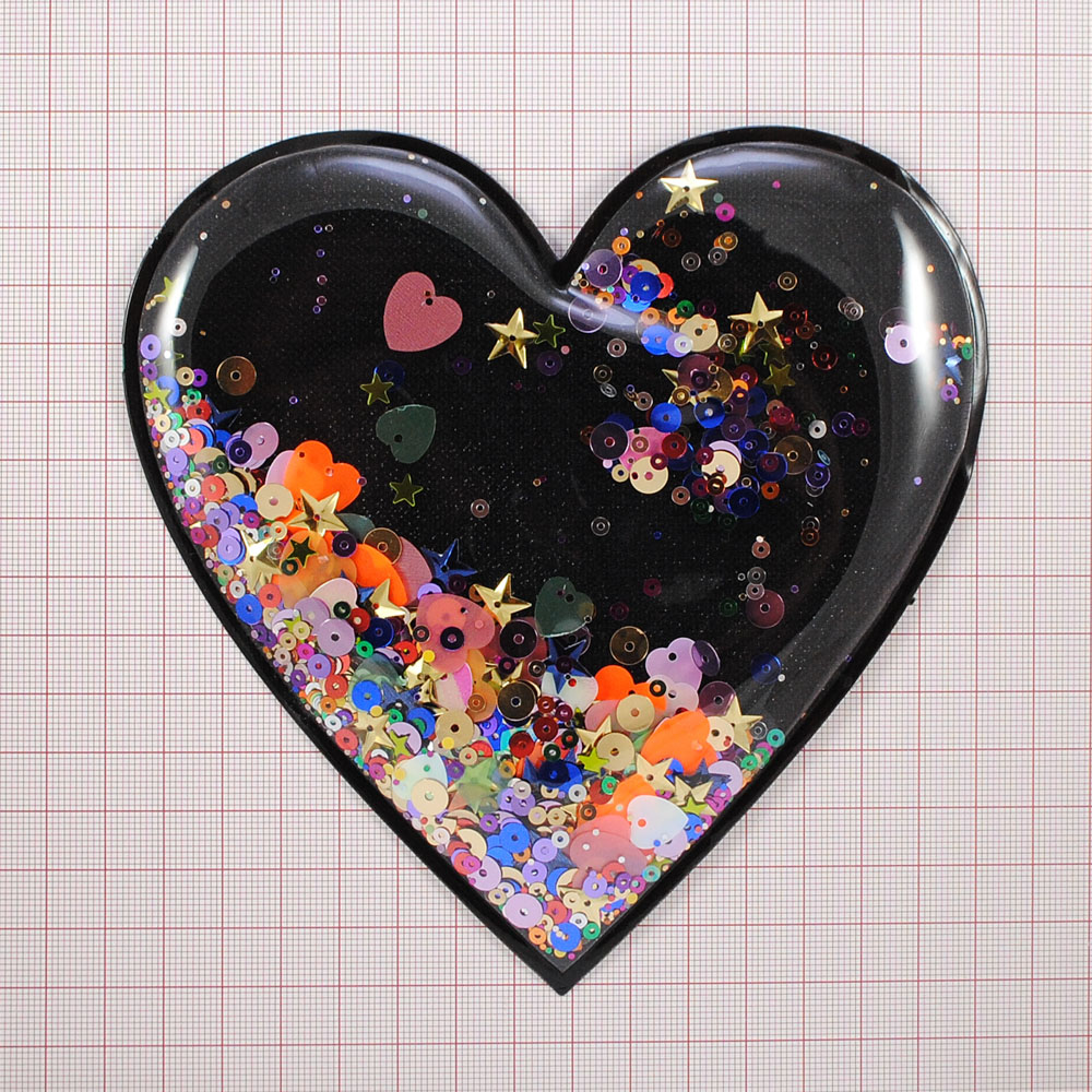 Аппликация клеевая силиконовая Аквариум Сердце, 15*15см, прозрачный, черный., цветной с блесткам, шт. Аппликации клеевые Резиновые