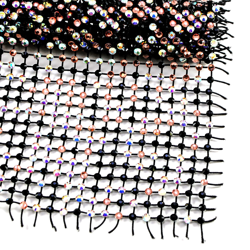 Сеть из резинки со стразами SS12, 24*38см черный, jet black, crystal AB, шт. Сеть со стразами