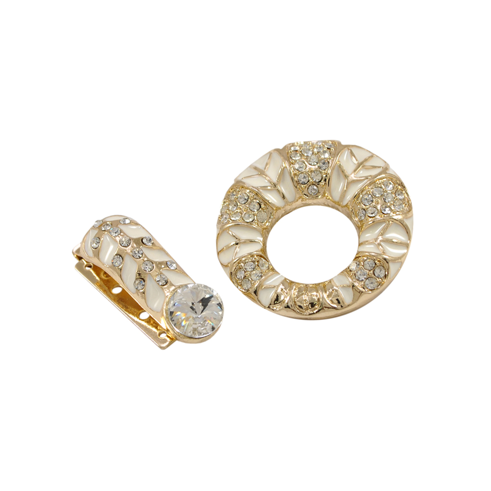 Клипса шубная 3279430 GOLD, перламутровая белая эмаль, белые камни, шт. Клипсы шубные, крючки