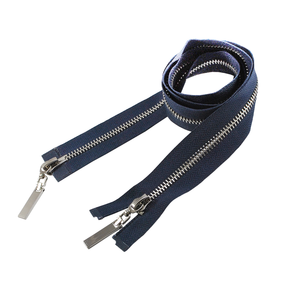 Змейка металлическая №5 85см О/Е NIKEL, синяя ткань, двусторонняя, шт. Змейка Металл