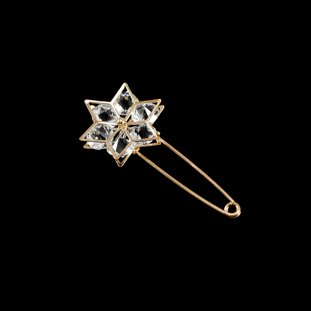 Булавка металлическая с камнями, 7*3см золото, белый, шт. Булавки