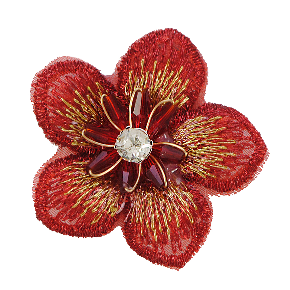 Аппл. выш. цветок, 4см, зол. красн, люрекс, камень, шт.. Аппликации Пришивные Цветы Банты