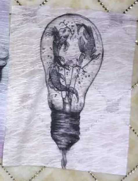 Аппликация пришивная Рыбка в лампе, акварель 27*22см цветная, шт. Аппликации Пришивные Постер