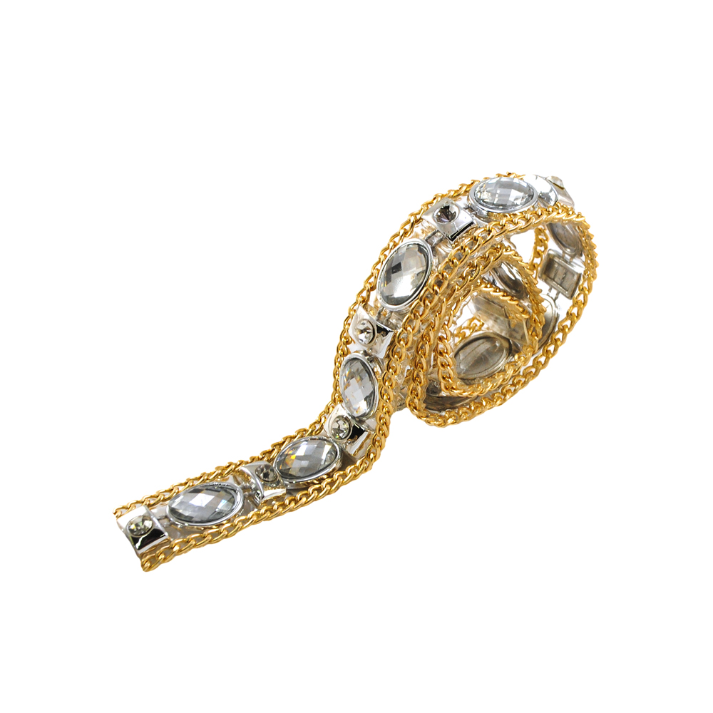 Тесьма стразы клеевые Часы 18мм цепь GOLD, nikel 11*7мм, белый овал 16*12мм, ярд. Тесьма из страз