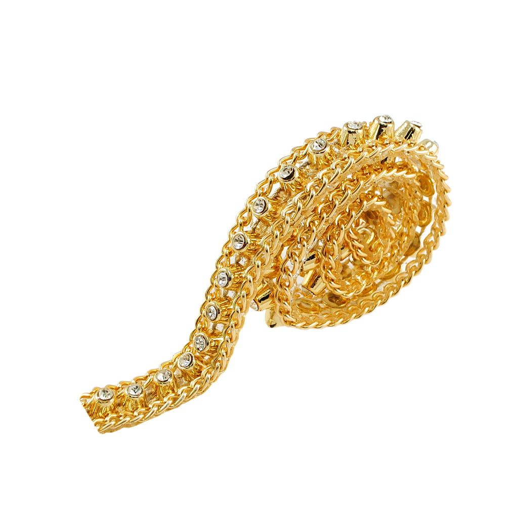 Тесьма стразы клеевые Точки 12мм цепь GOLD, белые камни 3мм, ярд. Тесьма из страз