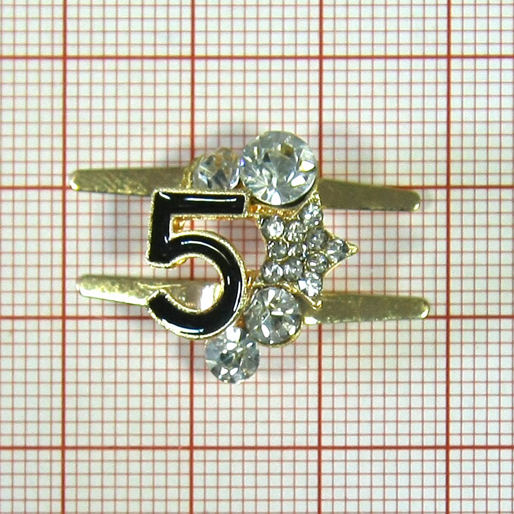 Краб металл Пятерка, звездочка и 4 крупных камня 17*21мм Gold, черная эмаль, белые камни, шт. Крабы Металл Цветы, Жуки