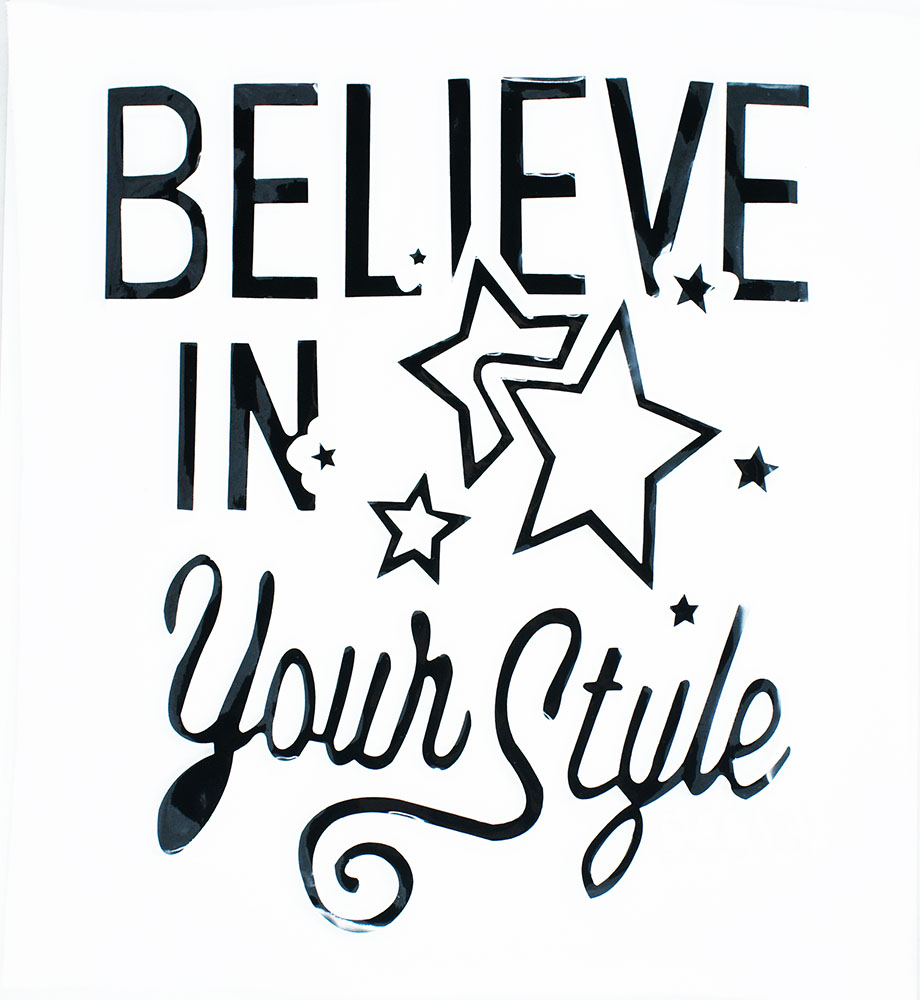 Аппликация пришивная конгрев Believe in your style 20*22см. белый фон, черный текст, шт. Аппликации Пришивные Рельефные