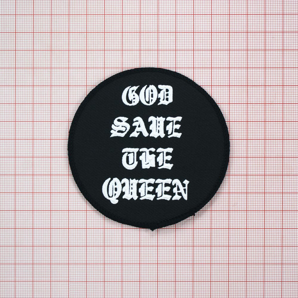 Нашивка тканевая GOD SAVE THE QUEEN 9*9см белый, черный, шт. Нашивка Вышивка, Ткань